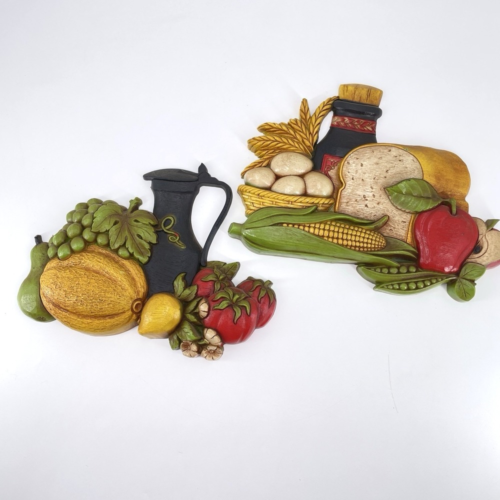 Vtg Syroco Plastic Kitchen Wall Decor 1970s Fruit Vegetable Bread 7381 7382